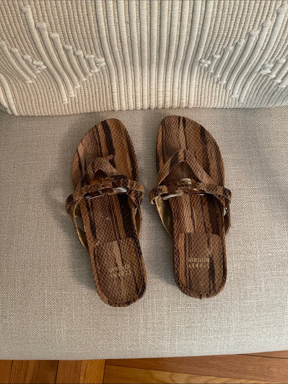 Stuart Weitzman Brown Snake-Print Slide Sandals